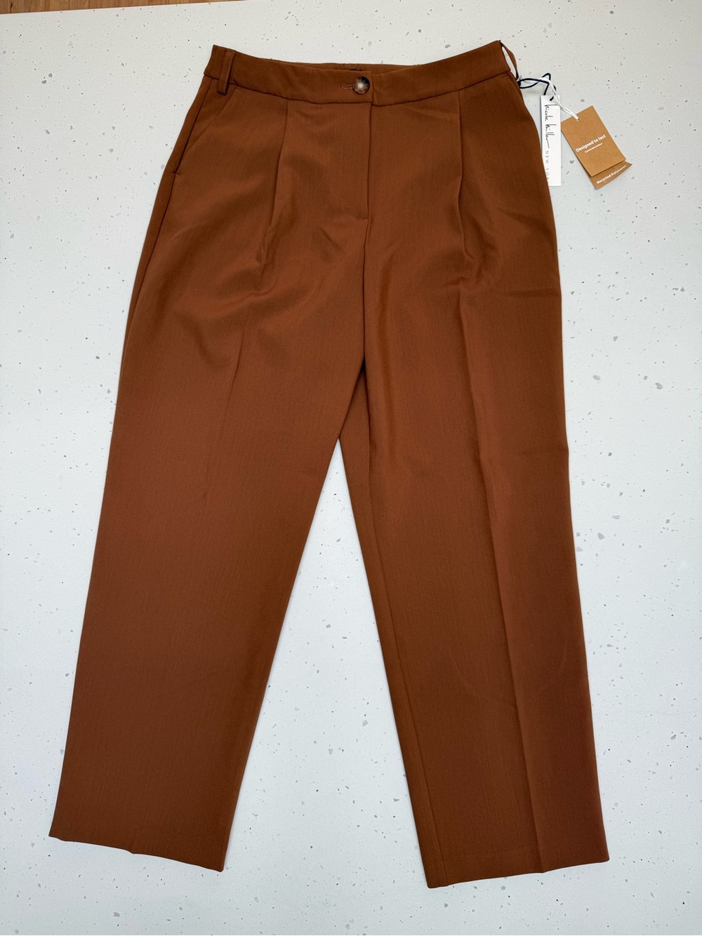 Nicole Miller NWT Cognac Straight Leg Pleated Pants Size 10